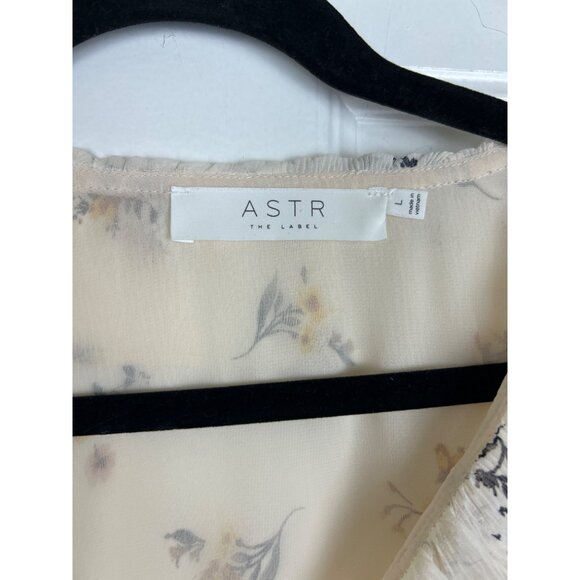 Astr The Label Ruched Blouse Peasant Top Women's Size L Floral White Balloon Lon - Picture 2 of 8
